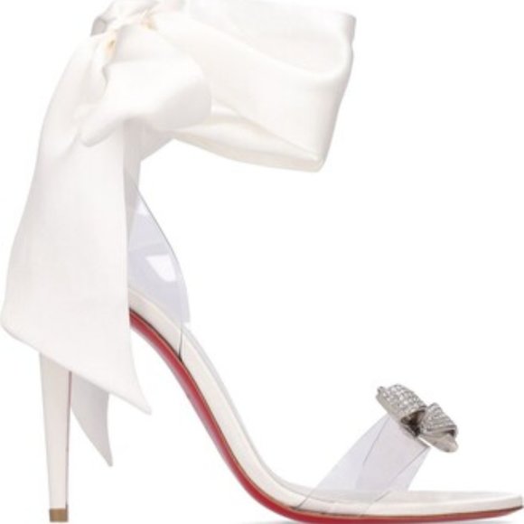Christian Louboutin ASTRINODO Crystal Bow Silk Tie PVC Heels Sandals Shoes - Picture 2 of 16